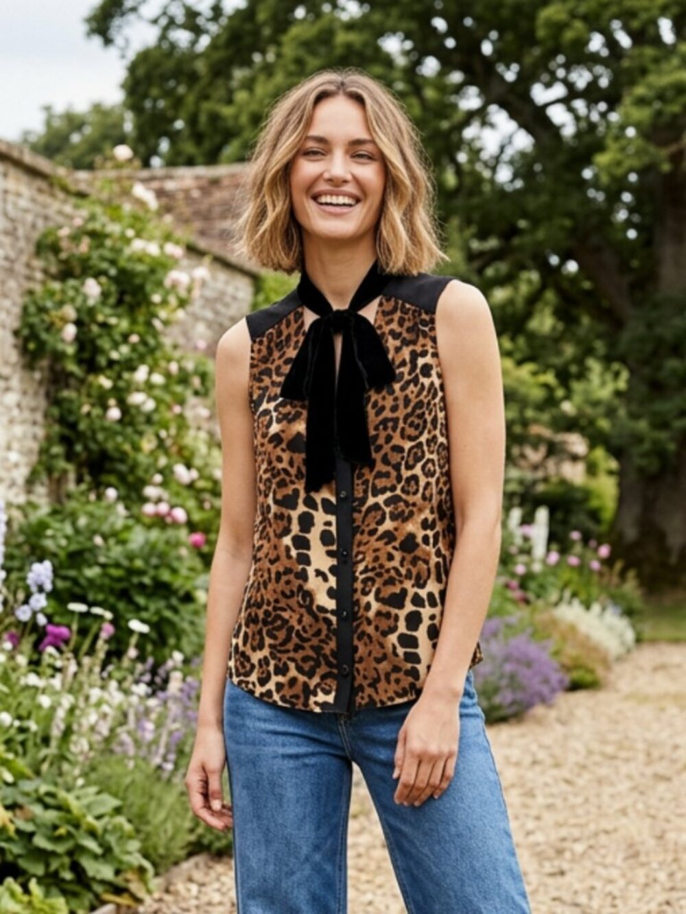 Rebecca Minkoff Leopard silk sleeveless top S